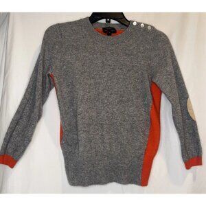 J. CREW Women’s Gray Orange Wool Cashmere Elbow Patch Crew Neck Sweater Sz M